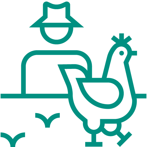 pictogramme vert représentant un jardinier dans son jardin et derrière sa poule
