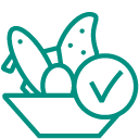 pictogramme vert représentant une assiette d'aliments locaux et conformes aux normes sanitaires