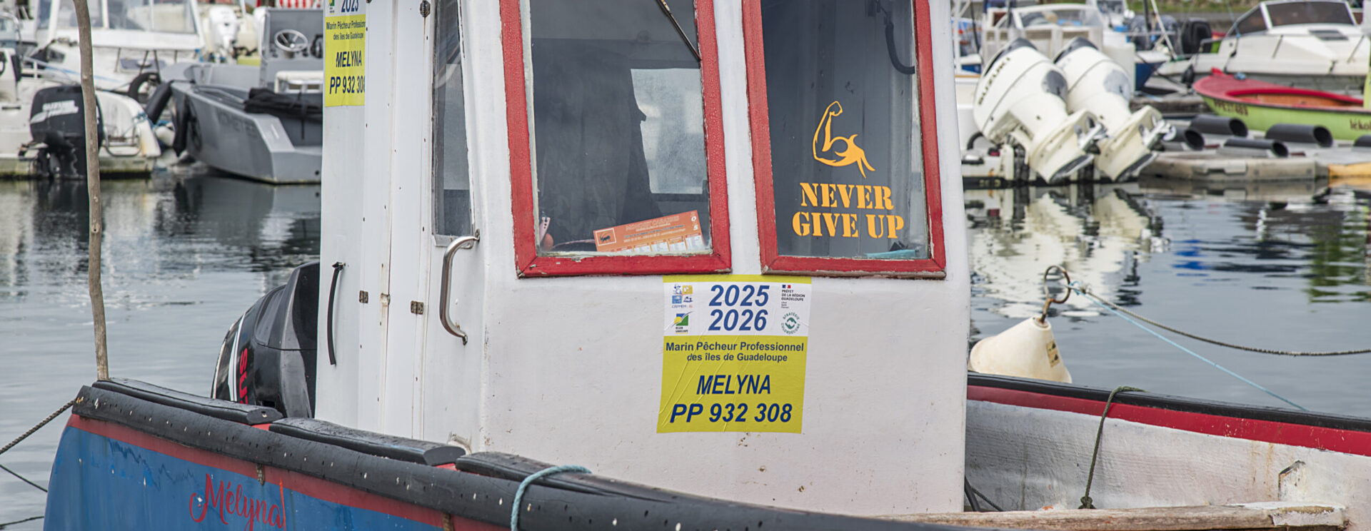 Bateau de pêche professionnelle affichant un macaron d'identification